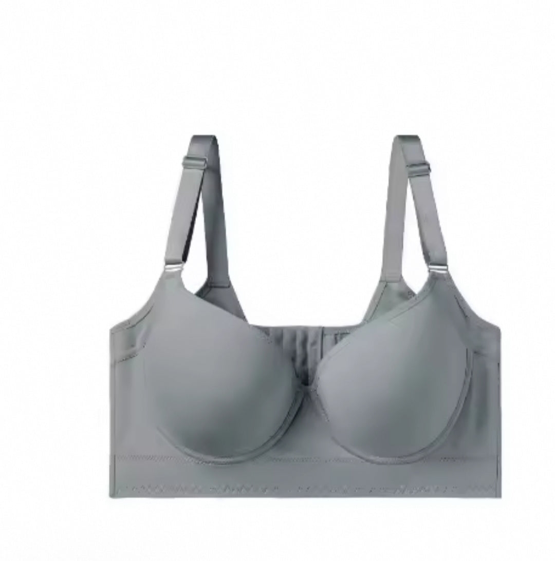 Grey push-up shaping bra providing smoothing support and flattering lift without wires.